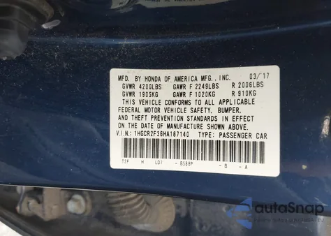 2017 Honda Accord Lx z USA, uszkodzony, nr VIN 1HGCR2F36HA187140